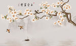 花鸟画 玉兰 小船 背景墙