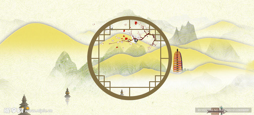 中国古风中式窗框背景
