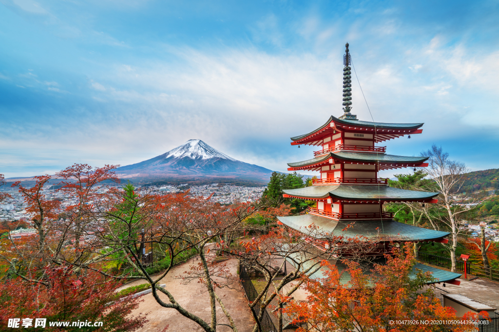 富士山前园林风景图片
