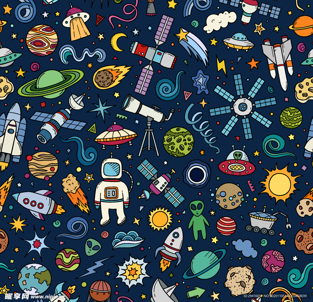 太空宇宙飞船星球卡通插画