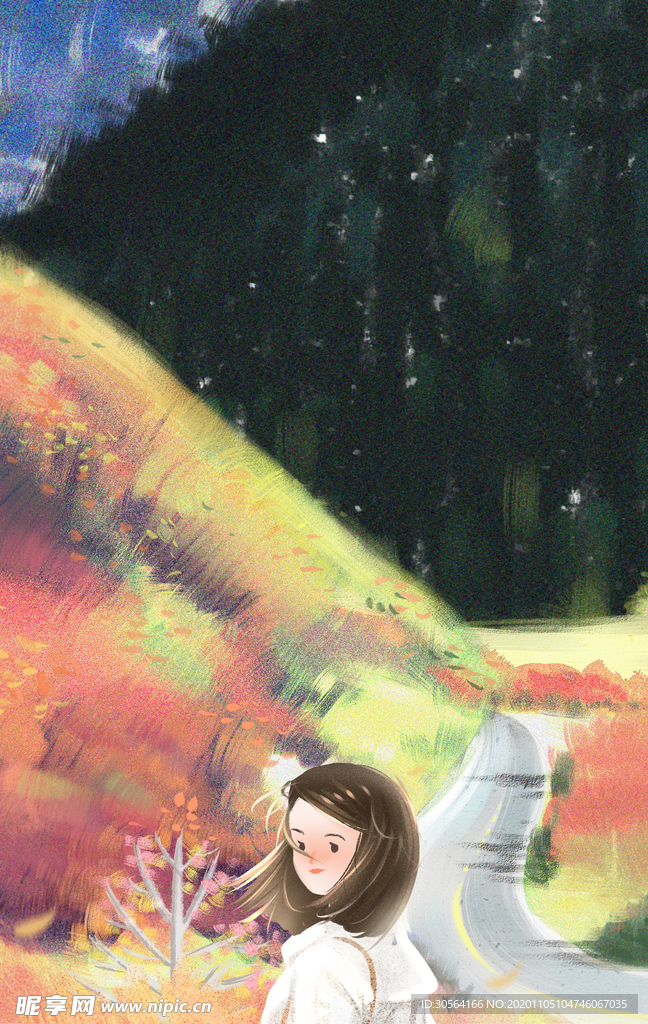 少女人物插画清新背景海报素材