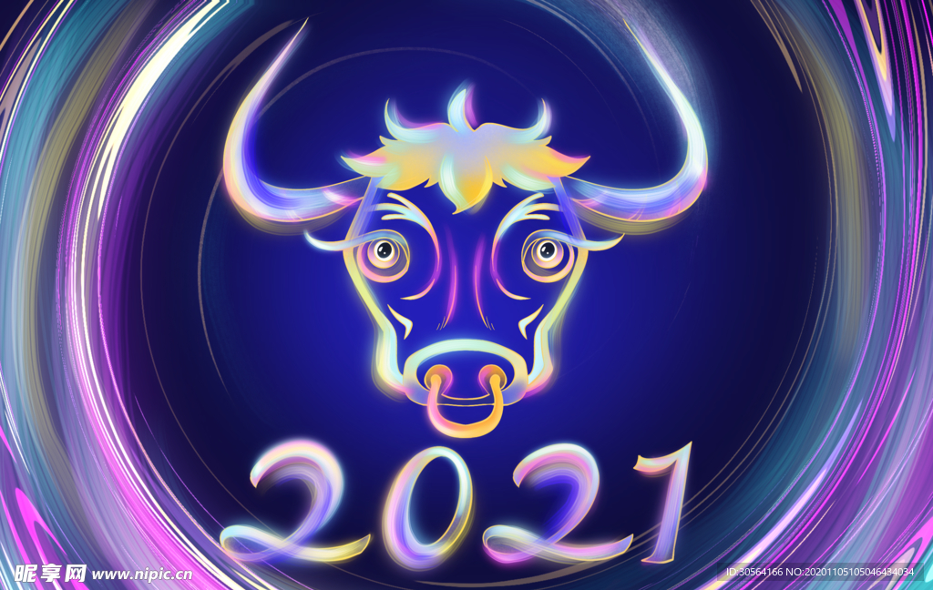 牛年新年复古插画背景海报素材