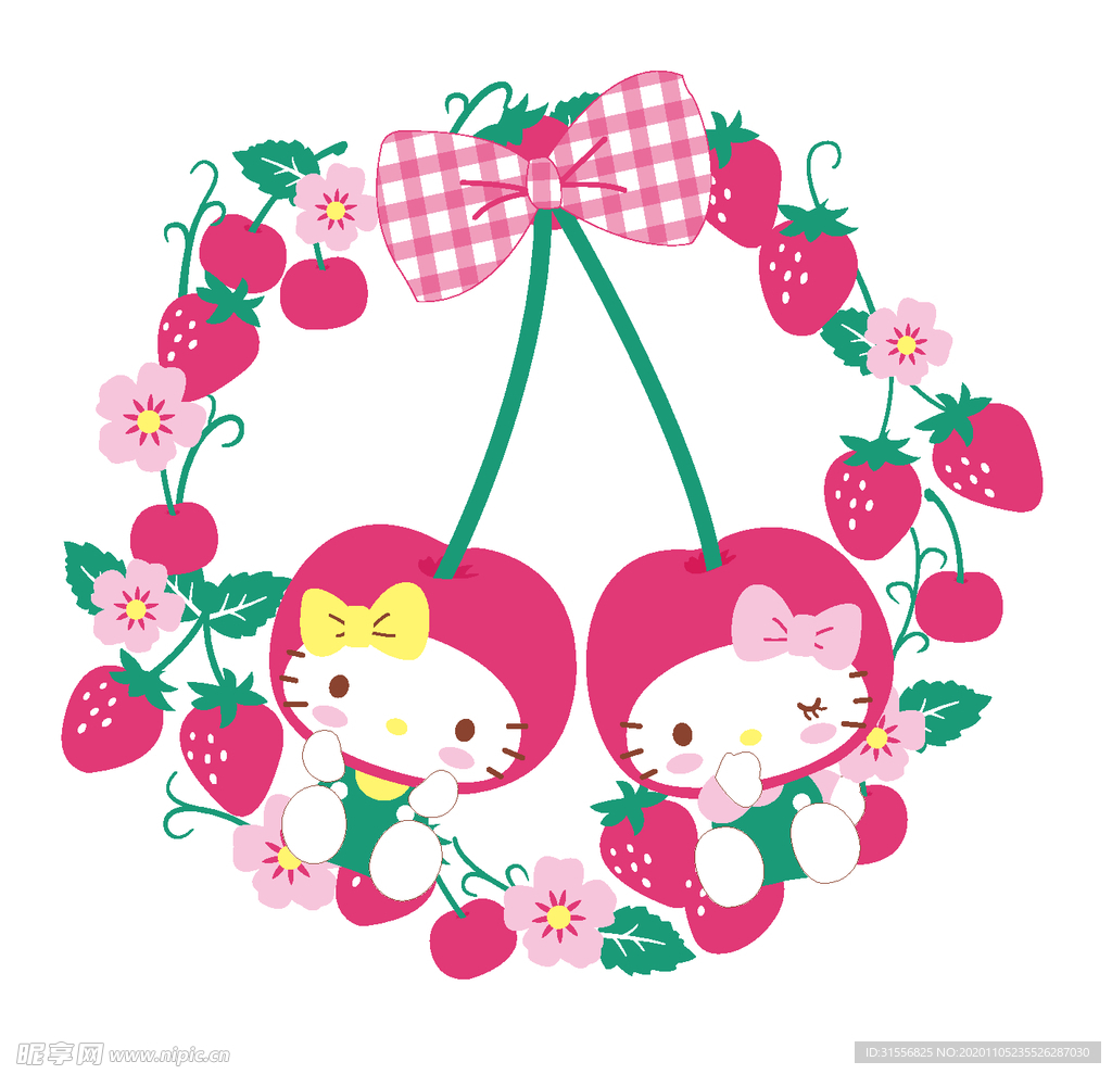 猫草莓樱桃蝴蝶结花环