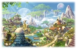彩色动漫场景插画背景