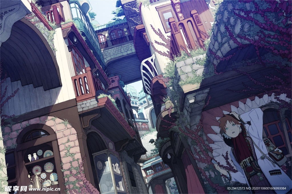 彩色动漫场景插画背景