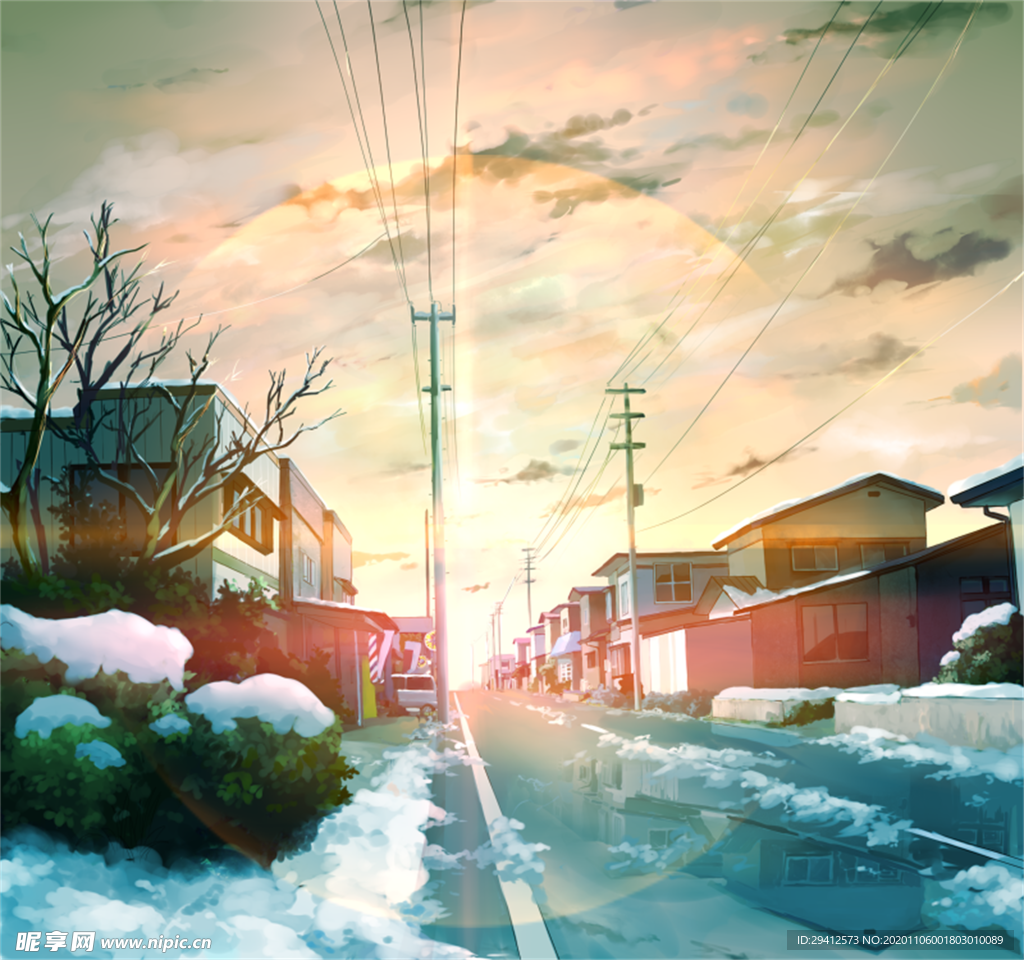 彩色动漫场景插画背景