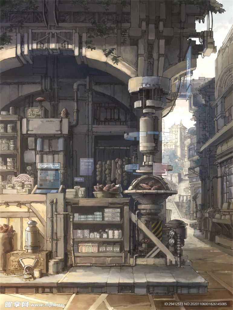 彩色动漫场景插画背景