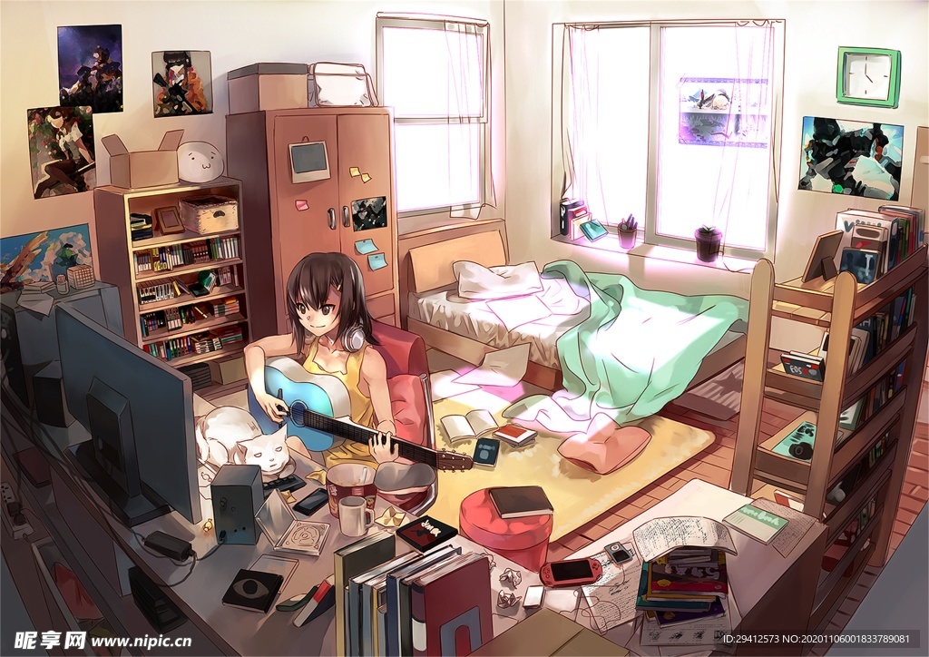 彩色动漫场景插画背景