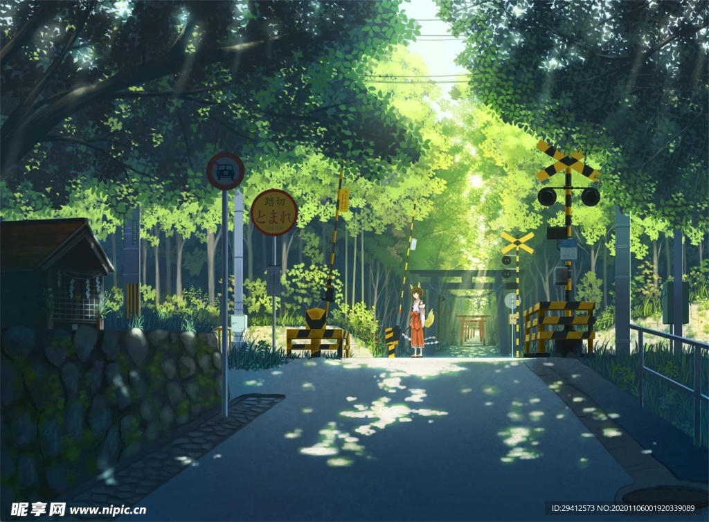 彩色动漫场景插画背景