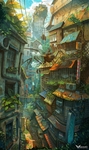 彩色动漫场景插画背景