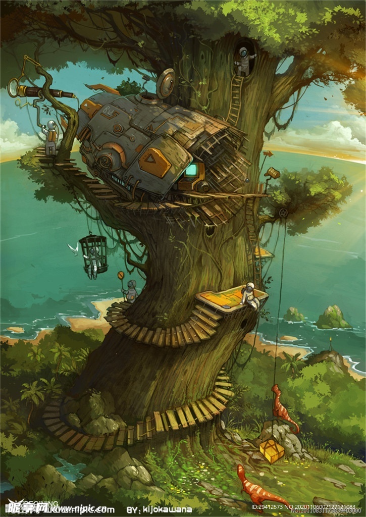 彩色动漫场景插画背景