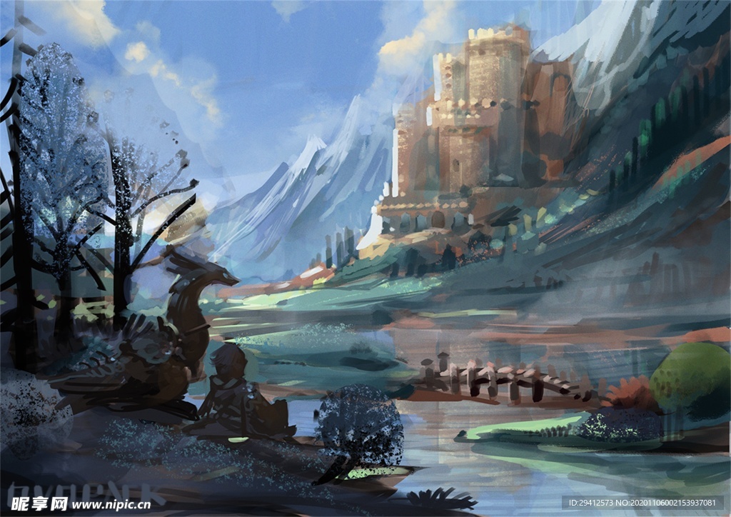 彩色动漫场景插画背景