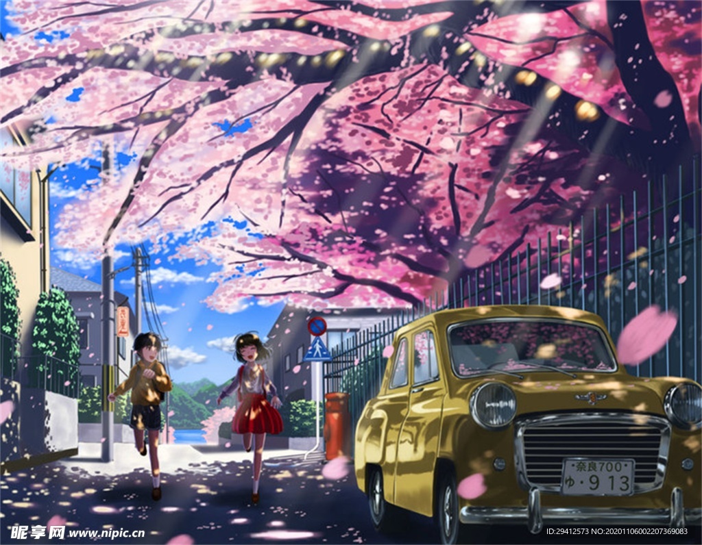 彩色动漫场景插画背景