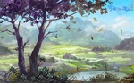 彩色动漫场景插画背景