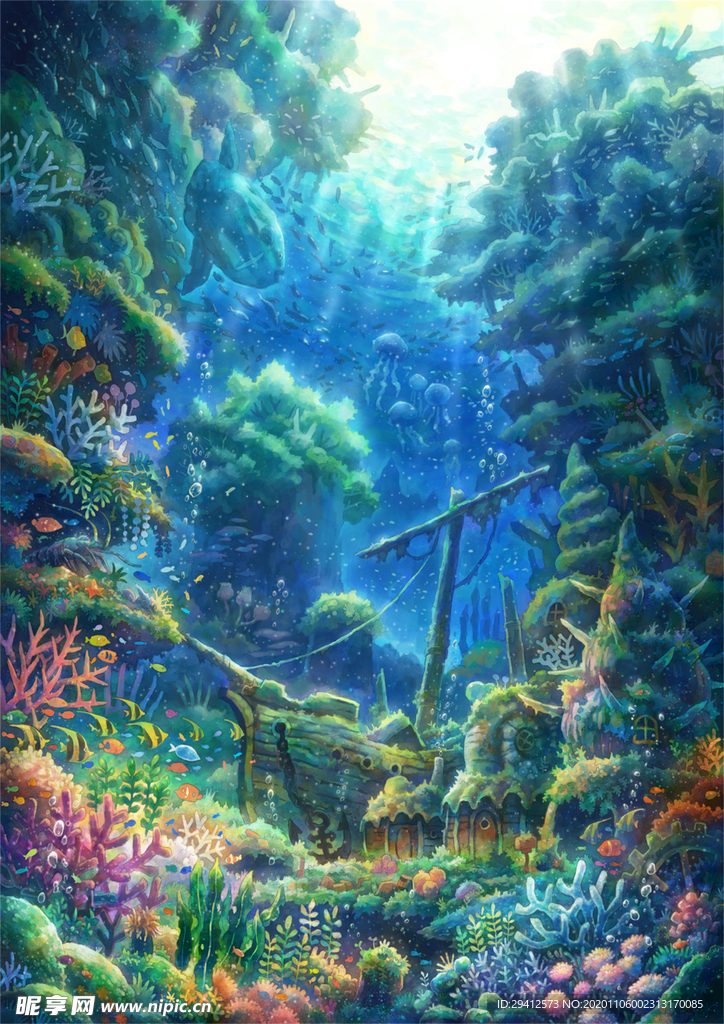 彩色动漫场景插画背景