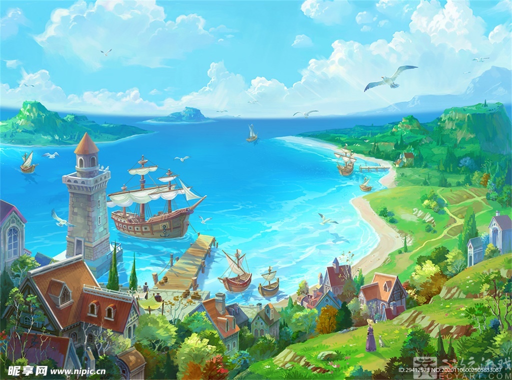 彩色动漫场景插画背景