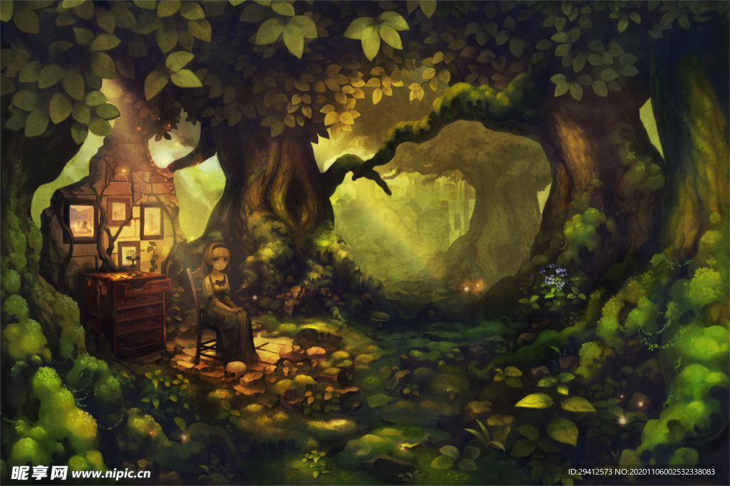 彩色动漫场景插画背景