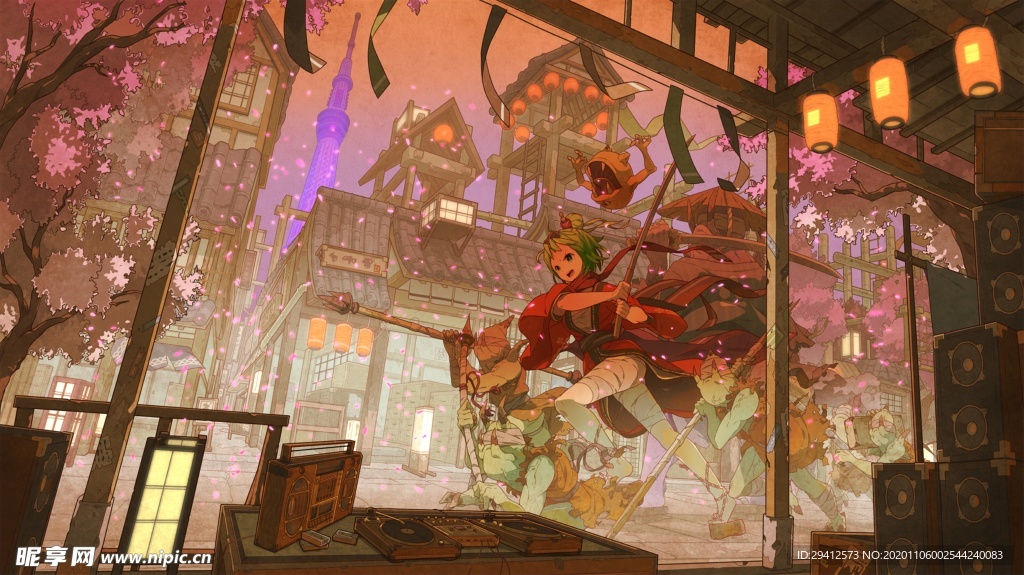 彩色动漫场景插画背景