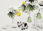 小猫水墨水彩复古背景海报素材