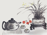 茶壶水墨水彩复古背景海报素材