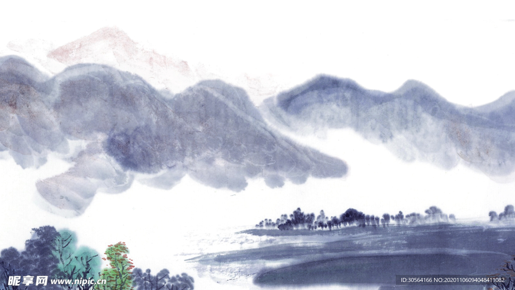 山水复古水墨水彩背景海报素材