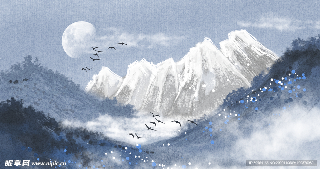山水复古水墨水彩背景海报素材