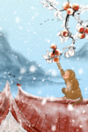 冬季猴子摘柿子背景海报素材
