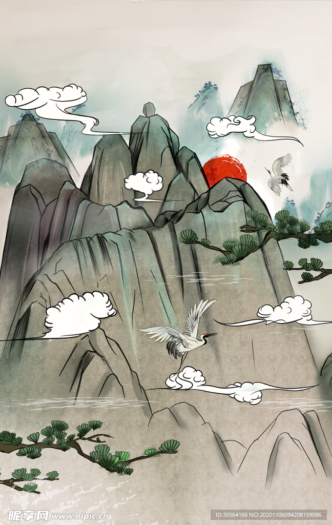 山水复古水墨背景海报素材