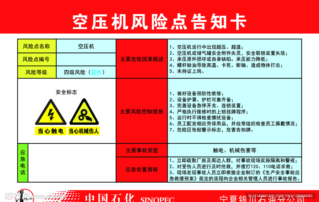 空压机风险点告知牌