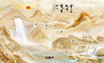 山水画 瀑布 大理石纹 背景墙