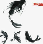 水墨鱼素材