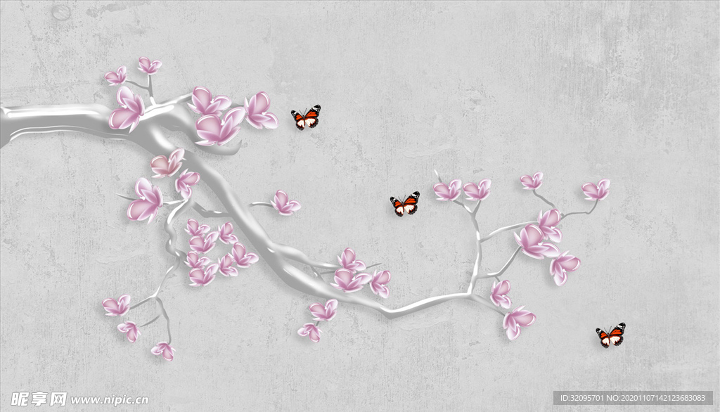 浮雕花 蝴蝶 背景墙