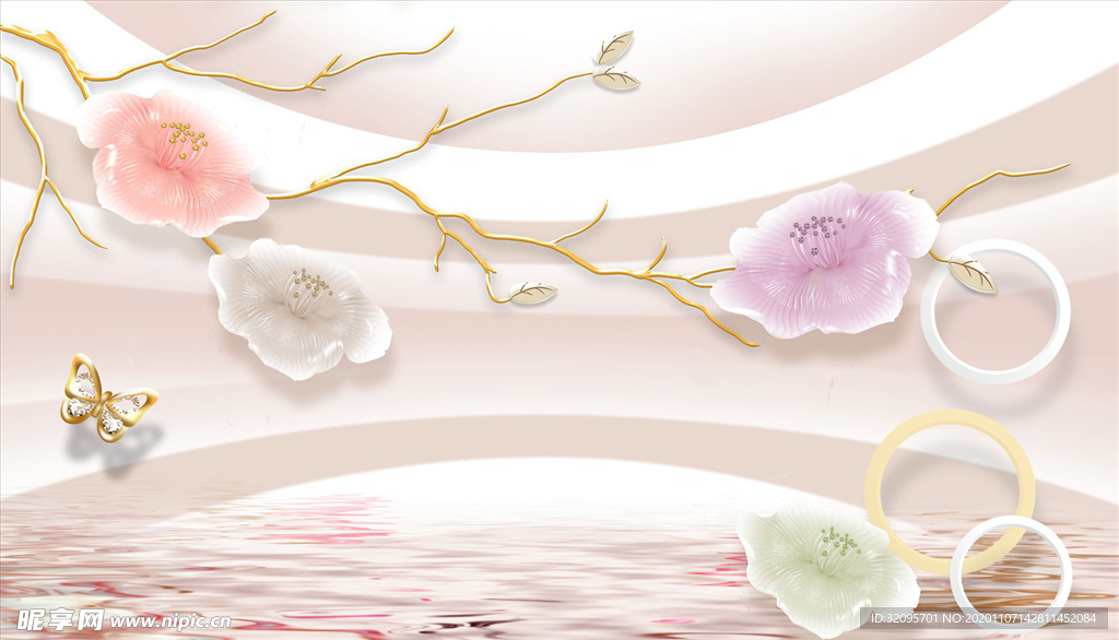 浮雕花 水波纹 圆圈 背景墙