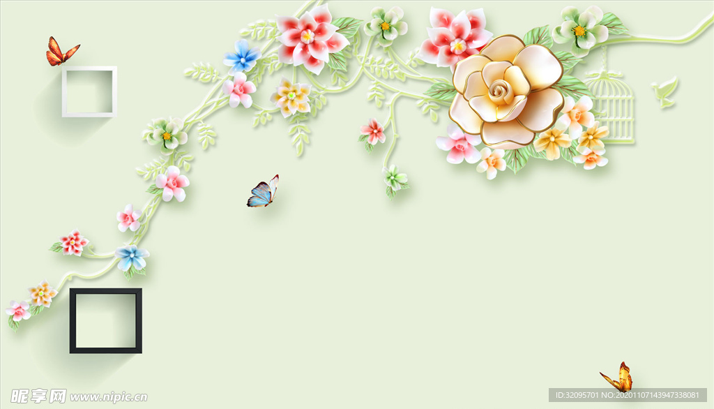 浮雕花 花藤 蝴蝶 背景墙