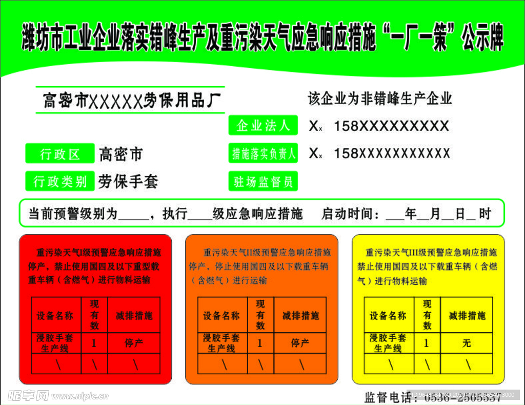 错峰生产及空气污染公示牌