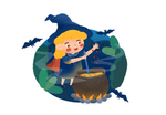 手绘 卡通 万圣节 女巫 魔法