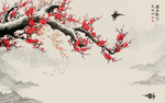 中式梅花电视背景壁画