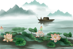 山水水彩复古插画背景海报素材