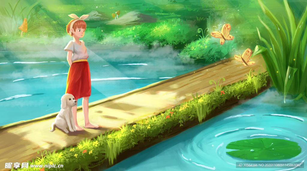 人物女性清新插画背景海报素材
