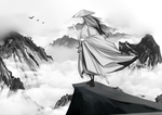 武侠人物复古插画背景海报素材