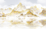 山水复古金色插画背景海报素材