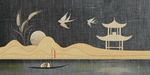 山水复古刺绣效果背景海报素材