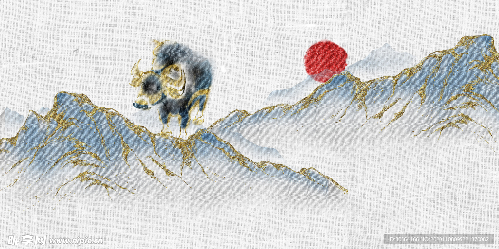 山水复古刺绣效果背景海报素材