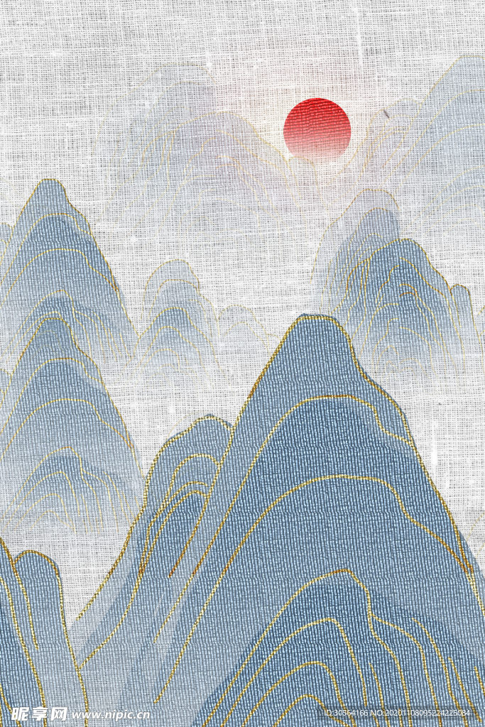 山水复古刺绣效果背景海报素材