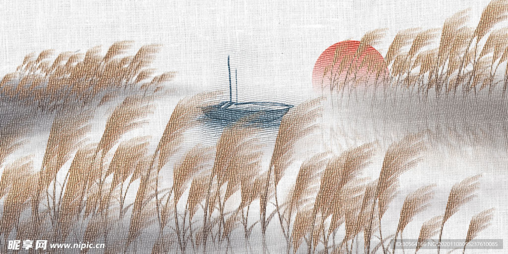 芒草复古刺绣效果背景海报素材