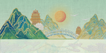 山水复古刺绣效果背景海报素材