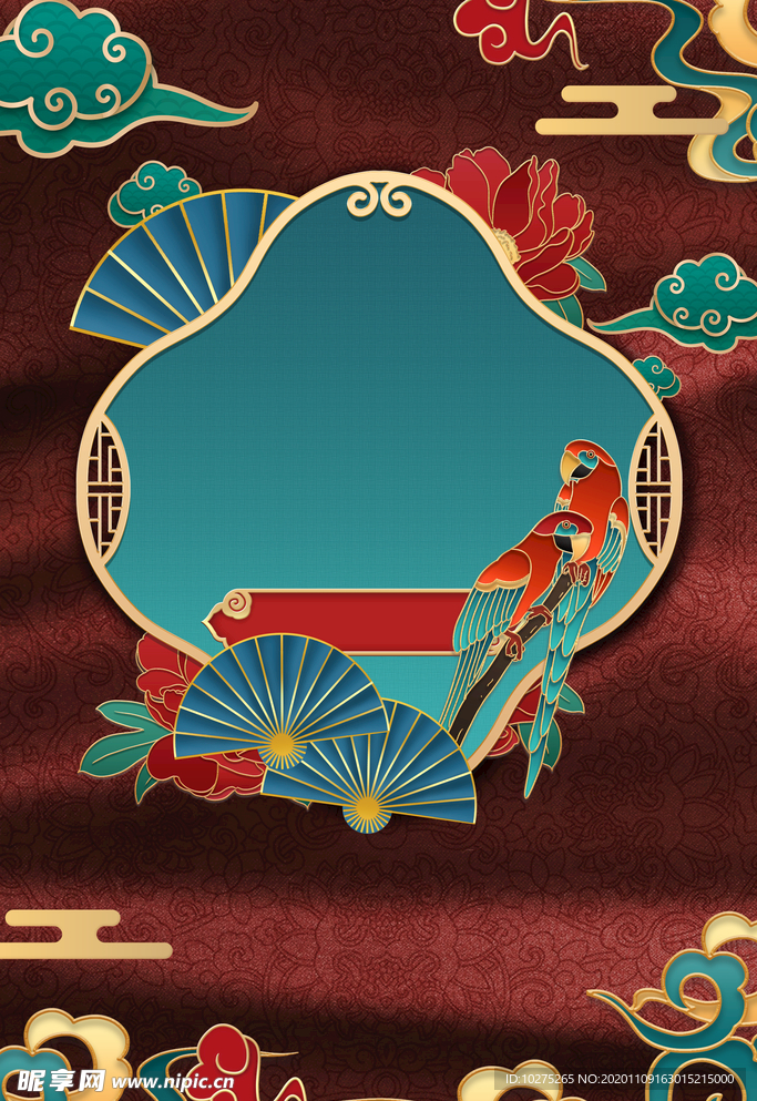 中国风国潮浮雕红色海报背景