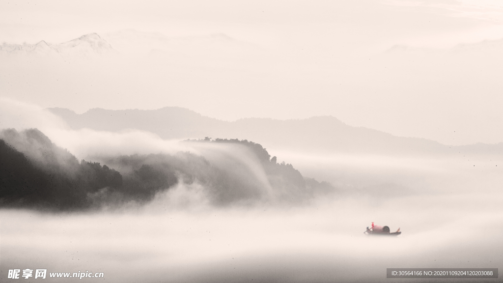 山水云雾黑白简约背景海报素材