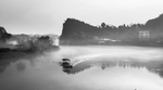 山水复古黑白简约背景海报素材