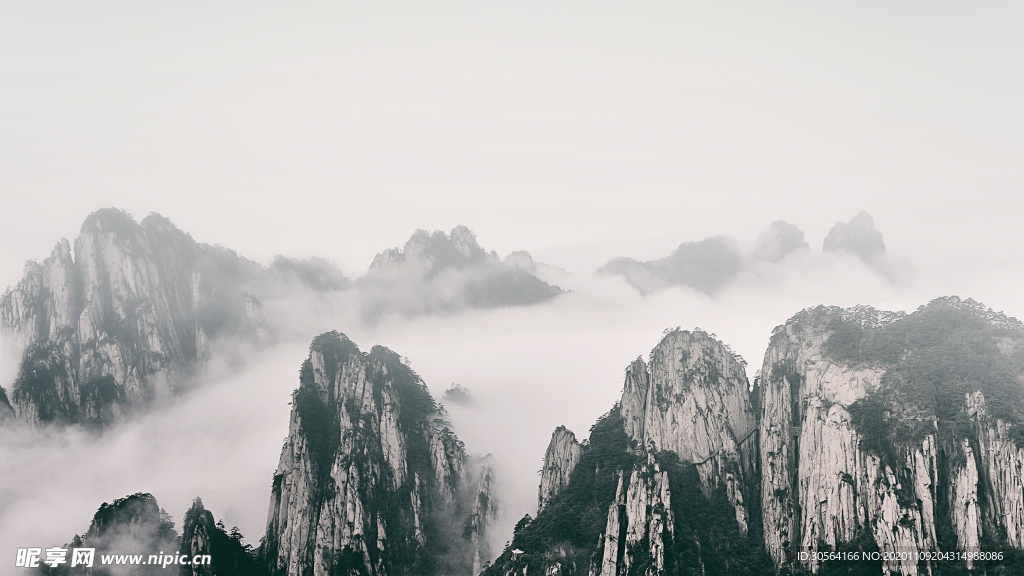 山水复古黑白简约背景海报素材
